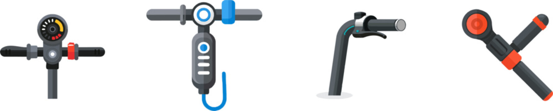 A minimalist flat vector icon of an electric scooter handlebar features a thumb throttle with clear outlines and solid colors against a white background