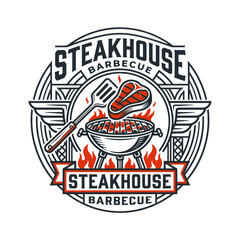 Obraz premium Barbecue Steakhouse Logo Design