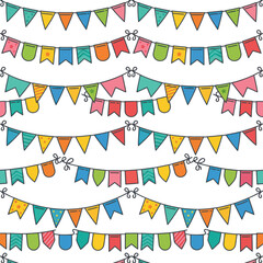 Obraz premium Colorful Hand Drawn Party Bunting Flags Seamless Pattern