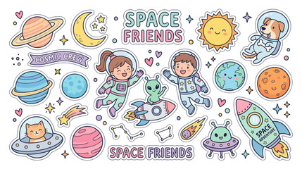 Cute Space Characters and Planets Sticker Set © grendel