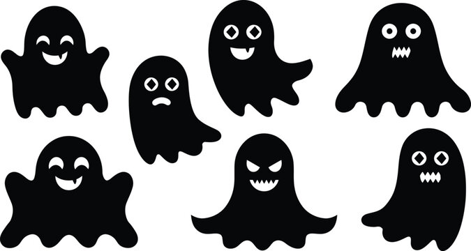 Ghost icon set silhouette vector graphic for halloween decoration with silhouette halloween collection