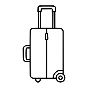 Hand-drawn rolling suitcase vector icon with minimalist line outline style, featuring extendable handle, wheels, and side grip. Clean scalable travel luggage illustration perfect for websites, apps,