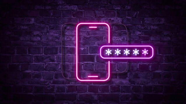 Secure password authentication concept with smartphone and neon login interface on dark background