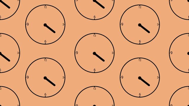 Seamless animation of rotating analog clock hands on a peach background, representing the passage of time, schedule, and deadlines.