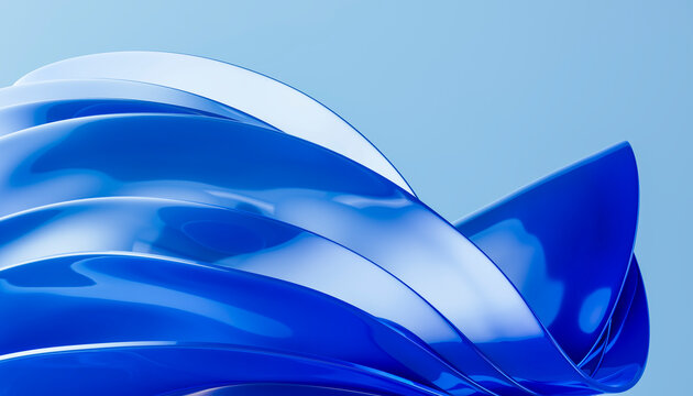 3D cobalt ribbon sculpture forming a fluid digital backdrop
