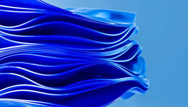 3D flowing ribbon stack with layered motion and copy space