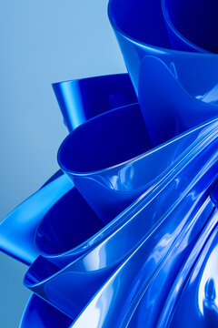 3D twisted ribbon architecture forming reflective blue loops