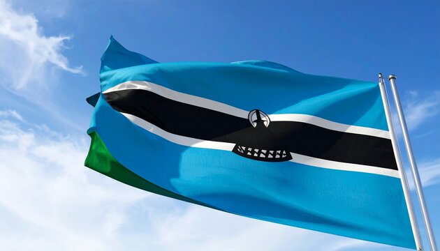 The Botswanan flag waves light blue with black and white stripes, symbolizing precious rain, racial harmony, and the proud unity of a resilient African nation.