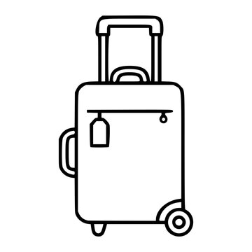Rolling Suitcase Vector Icon, Clean Hand-Traced Line Illustration of Travel Luggage with Extended Handle and Wheels for Modern Minimalist Transport and Journey Graphic Design