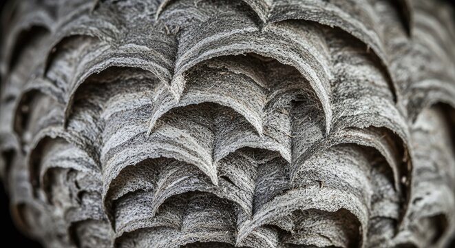 Intricate natural texture of a wasp nest showing layered construction