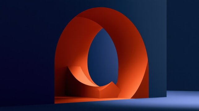 Minimalist orange circular arch on blue.