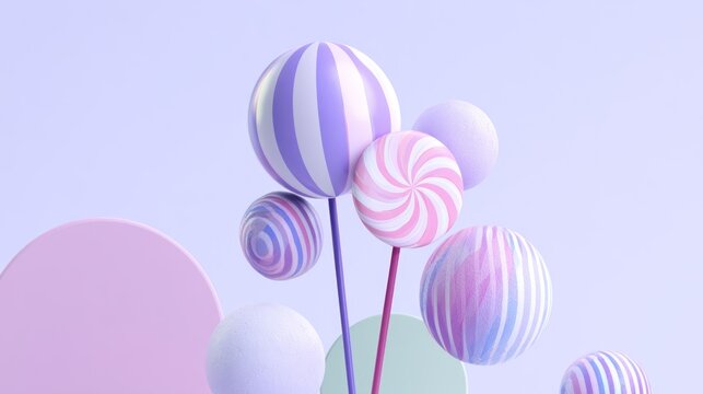 Minimalist purple striped lollipops on simple background