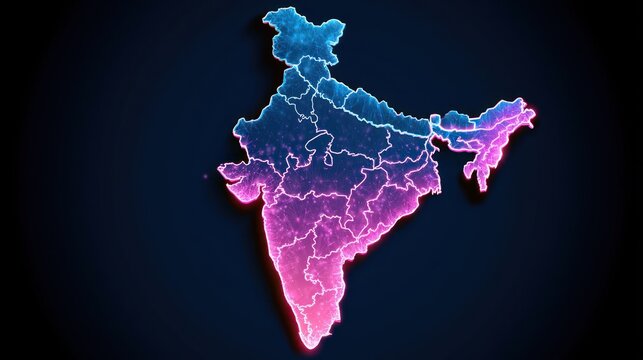 Glowing digital map of India with regional borders