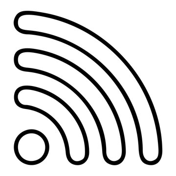 Stylish hand-traced vector icon of an RSS feed symbol, minimalist outline illustration for web broadcasting, podcast subscription, news aggregation, and digital content distribution platforms