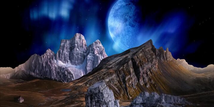 night view of a mountain in the night sky with stars.