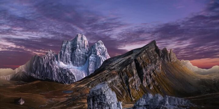 night view of a mountain in the night sky with stars.