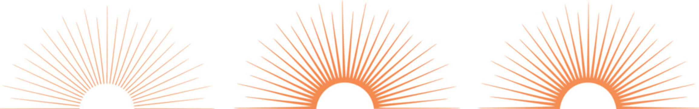 Sunburst ray set, hand drawn sunset beams, boho sun rays, retro light burst elements for logos, branding, lettering, and vector design.