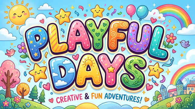 Playful children's party banner with colorful 3D letters and fun decorations. Bright cartoon typography for kids' events, birthdays, and creative a...