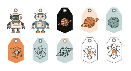 Collection of science and space themed gift tags © udin