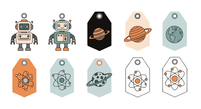 Collection of science and space themed gift tags