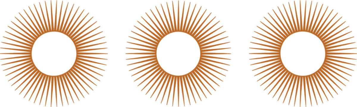 Vintage starburst set, retro sunburst rays, hand drawn sunshine, sunrise, fireworks burst, sparkle elements, and radial beams for logo and branding design.