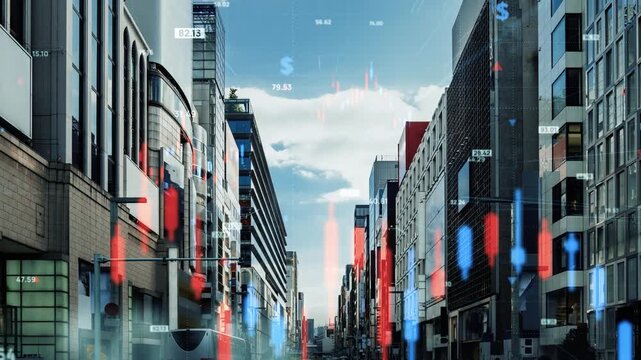 現代都市と金融データ。株式投資、株価、物価、不動産、REIT、FX、為替、百貨店、社会、経済、証券