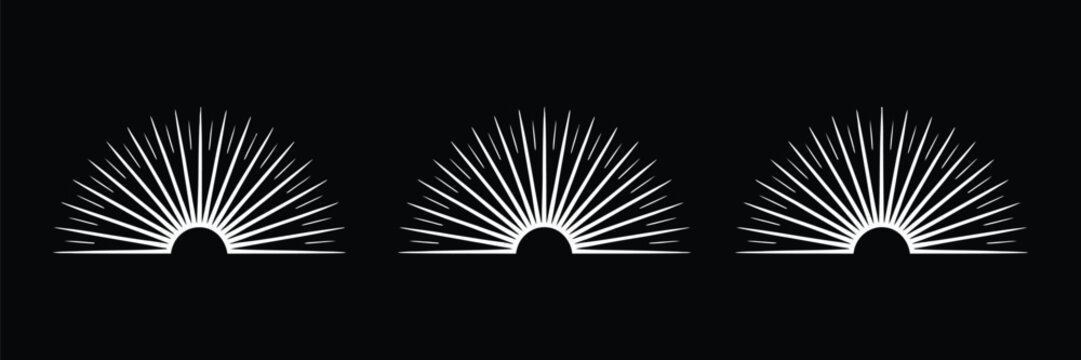 Starburst set, hand drawn sunburst shapes, retro light rays, fireworks bursts, sparkle icons, and decorative beams for branding and typography.