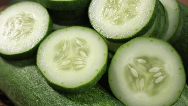 Fresh Sliced Cucumber in a Woven Basket