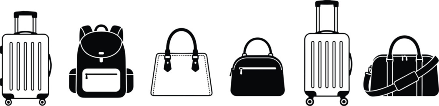 Travel luggage vector collection including suitcases backpacks handbags and duffel bags isolated on white background