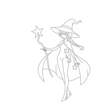 Witch with Cat and Star W