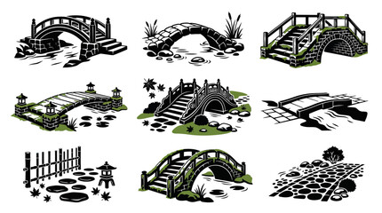 Obraz premium Japanese Garden Bridges Collection - Vector Illustrations