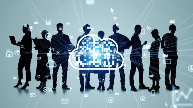 Multinational workforce and cloud networks. DX, systems, talent, AI, engineers, teamwork, development, enterprise.