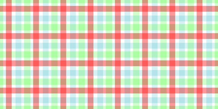 Seamless pastel plaid pattern background with red, green, and blue gingham checkered stripes for wrapping paper and fabric.