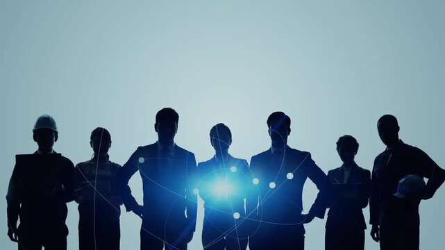 多国籍の人々とデジタルテクノロジー。DX、人材、チームワーク、クラウド、科学、研究、開発、エンジニア