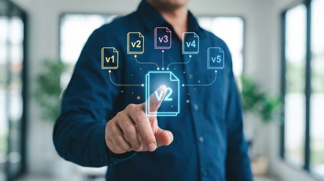 Man interacting with virtual interface. Businessman using futuristic technology.
