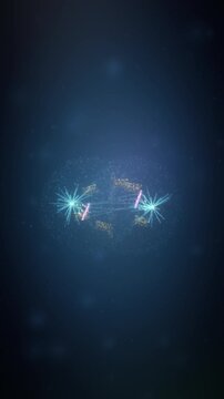 Dividing cell pulls duplicated chromosomes apart between two radiant centrosomes, luminous particle biology visual designed for health reels, education and biotech promos.