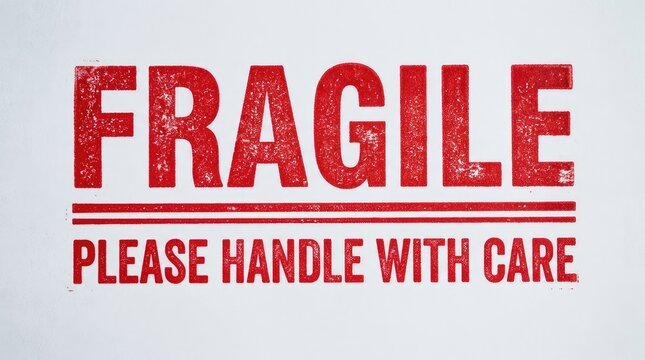 Fragile handling warning sign. Handle with care label.