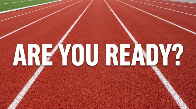 Red running track with white lines. Athletic field background.