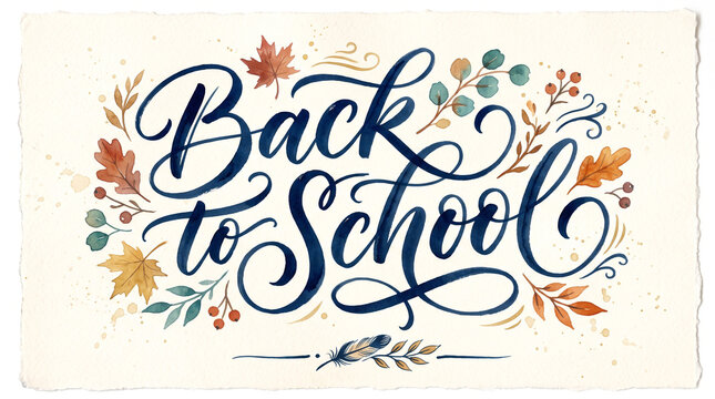 Handwritten Back to School typography. Autumnal brush script design