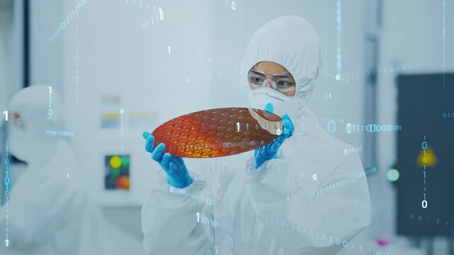 半導体製造とデジタルテクノロジー。DX、AI、データ、電子部品、メモリー、エンジニア、開発、作業員
