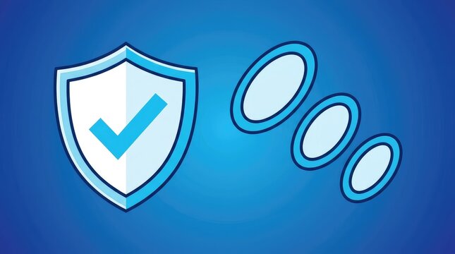 Digital security shield with checkmark icon. Cyber protection symbol for data safety and verification success.