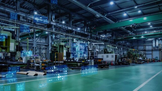 工場とデジタルテクノロジー。DX、産業、製造業、工業、機械、FA、IIoT、ロボット、システム、生産