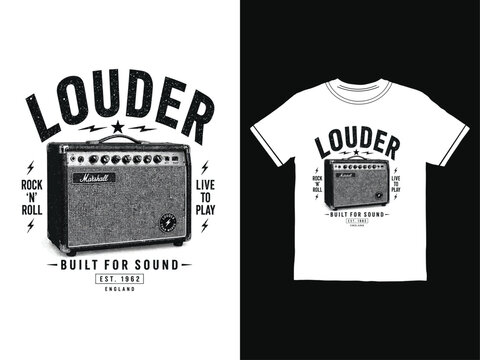 Louder music t shirt and poster with guitar amp