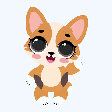 Cute corgi puppy illustration with big eyes standing isolated on white background lovely dog character design for kids nursery prints stickers greeting cards and patterns