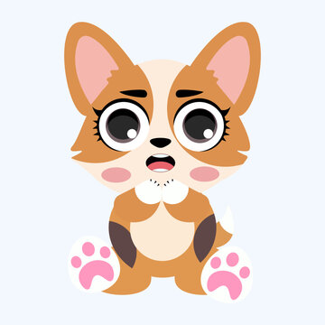 Cute corgi puppy illustration with big eyes standing isolated on white background lovely dog character design for kids nursery prints stickers greeting cards and patterns
