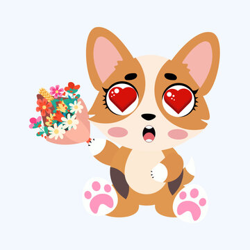 Cute corgi puppy illustration with big eyes standing isolated on white background lovely dog character design for kids nursery prints stickers greeting cards and patterns