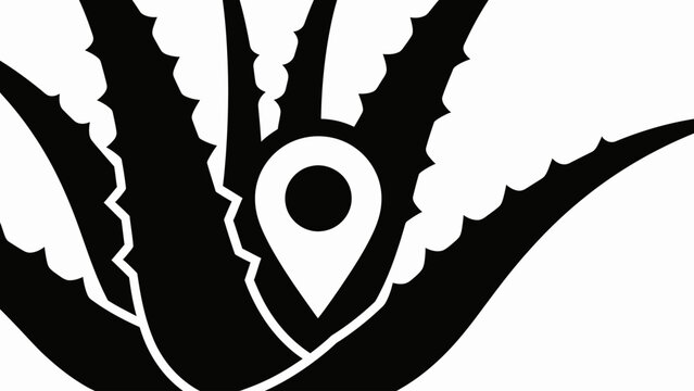 Black and white stylized agave plant with location pin.