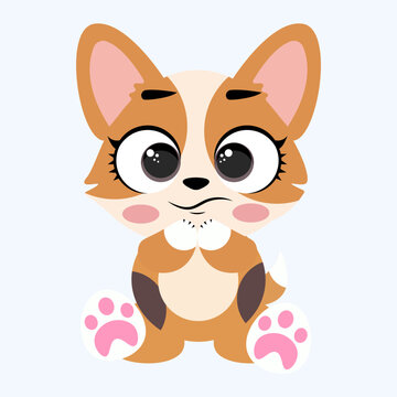 Cute corgi puppy illustration with big eyes standing isolated on white background lovely dog character design for kids nursery prints stickers greeting cards and patterns