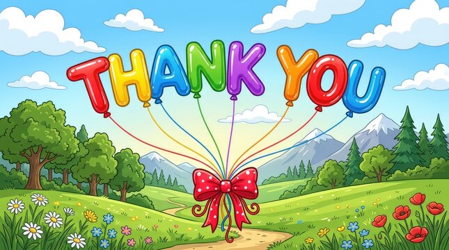 Colorful thank you message. Grateful expression with balloons.