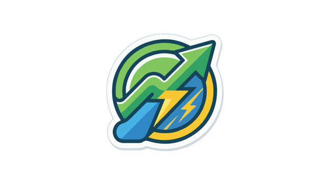A colorful logo featuring a green arrow and lightning bolts